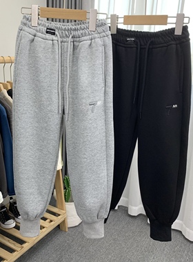 卡芙恰恰童装冬新款男女中大童韩版休闲一体绒运动裤卫裤23128