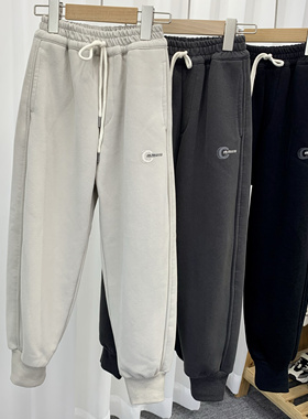 卡芙恰恰童装24冬新款男女中大童韩版休闲一体绒运动裤卫裤87721