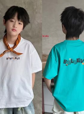 牛哆哆童装2025夏季新款男女童字母印花洋气宽松短袖T恤上衣76116