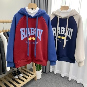 儿童字母拼色连帽加绒卫衣中大童套头衫 卡芙恰恰童装 冬季 688