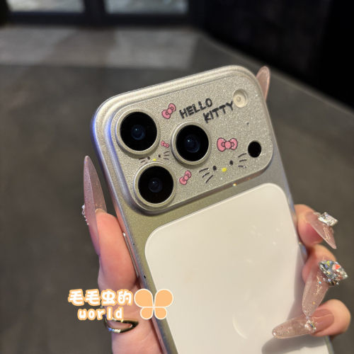 适用苹果卡通镂空磨砂闪粉镜头膜
