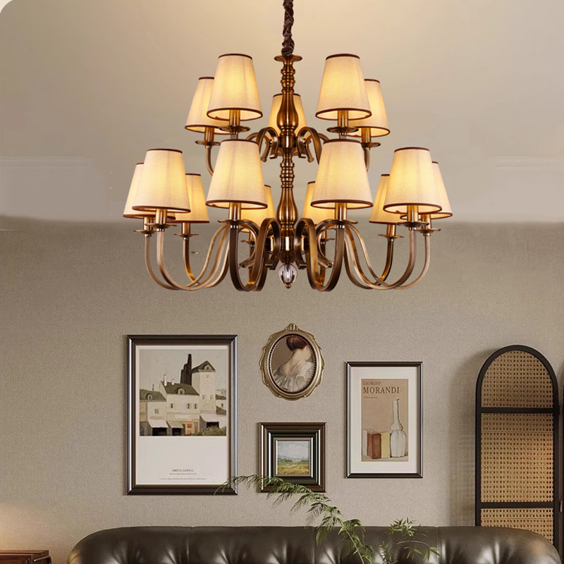 双层美式卧室餐厅吊灯布艺欧式