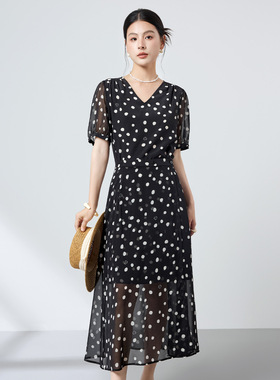 源头工厂2026夏新款波点桑蚕丝裙女收腰显瘦气质通勤两件套裙5511