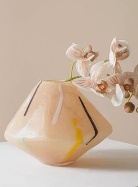 中古侘寂风 花瓶客厅装饰家居琉璃拼色中古花瓶插花花器花瓶摆件