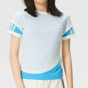 阿迪达斯三叶草女子26年夏新款双层运动修身短袖T恤KW4527 KW4528