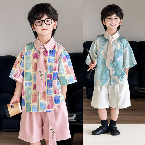 夏季帅气儿童色彩二件套