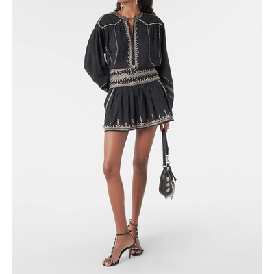 宽松甜美半开襟长袖重工刺绣衬衫