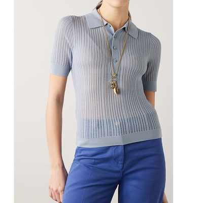 优雅修身显瘦薄POLO领短袖针织T
