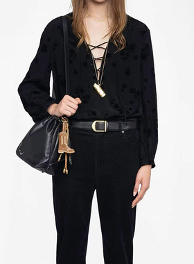 25秋冬新款法式复古黑色粘纤衬衫植绒提花V领系带宽松直通裤套装