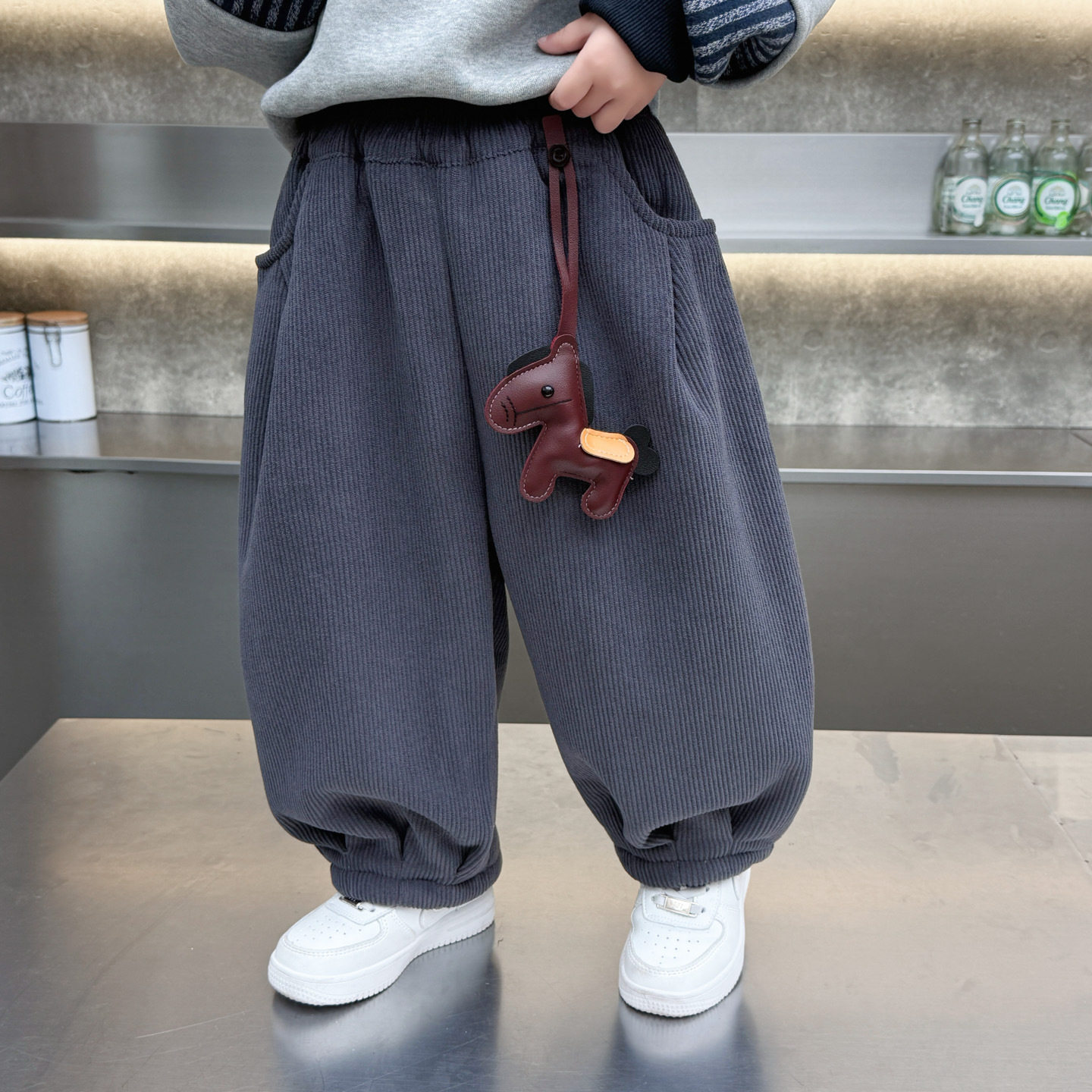 男童加绒裤子冬季2026新款小男孩一体绒加厚灯笼裤儿童秋冬款棉裤
