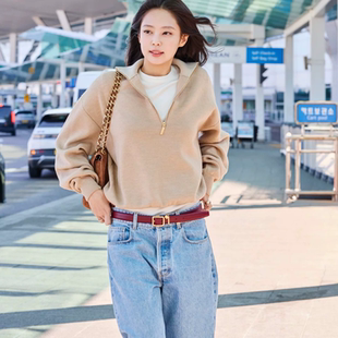 CHAN*香奈 Jennie同款 刘雯休闲慵懒老钱半拉链针织衫