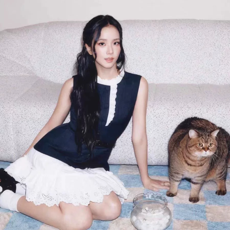 Jisoo智秀同款G高定2026春夏季新款S灰混色P蕾丝饰边连衣裙