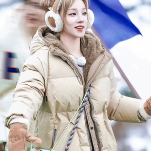 奔跑吧宋雨琦同款连帽羊羔毛棉加厚休闲小个子羽绒服棉服保暖外套