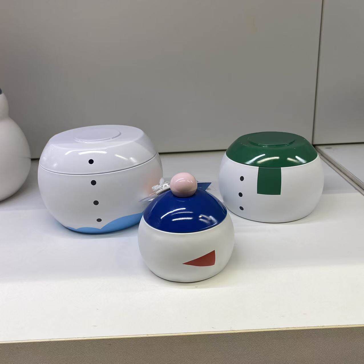 IKEA宜家云芬特 附盖罐3件雪人厨房收纳罐子茶叶罐首饰盒带盖摆件