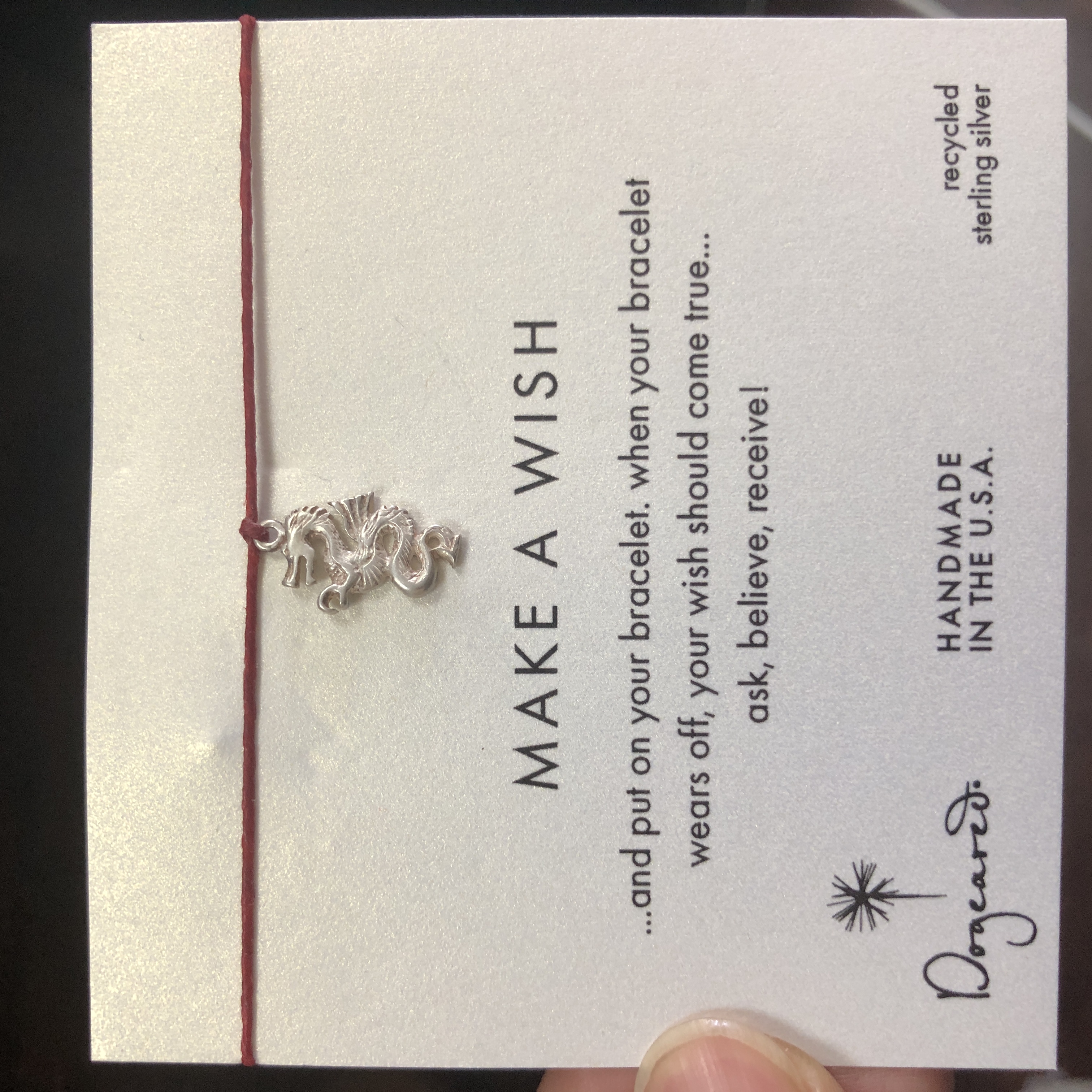 上蜡亚麻线手绳 925银【龙】吊坠许愿手绳 美国Dogeared正品