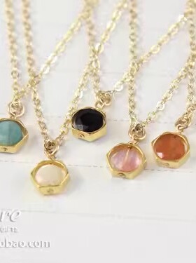 六边形边框 樱桃水晶 黑玛瑙 贝母 天然石守护 项链 Dogeared正品