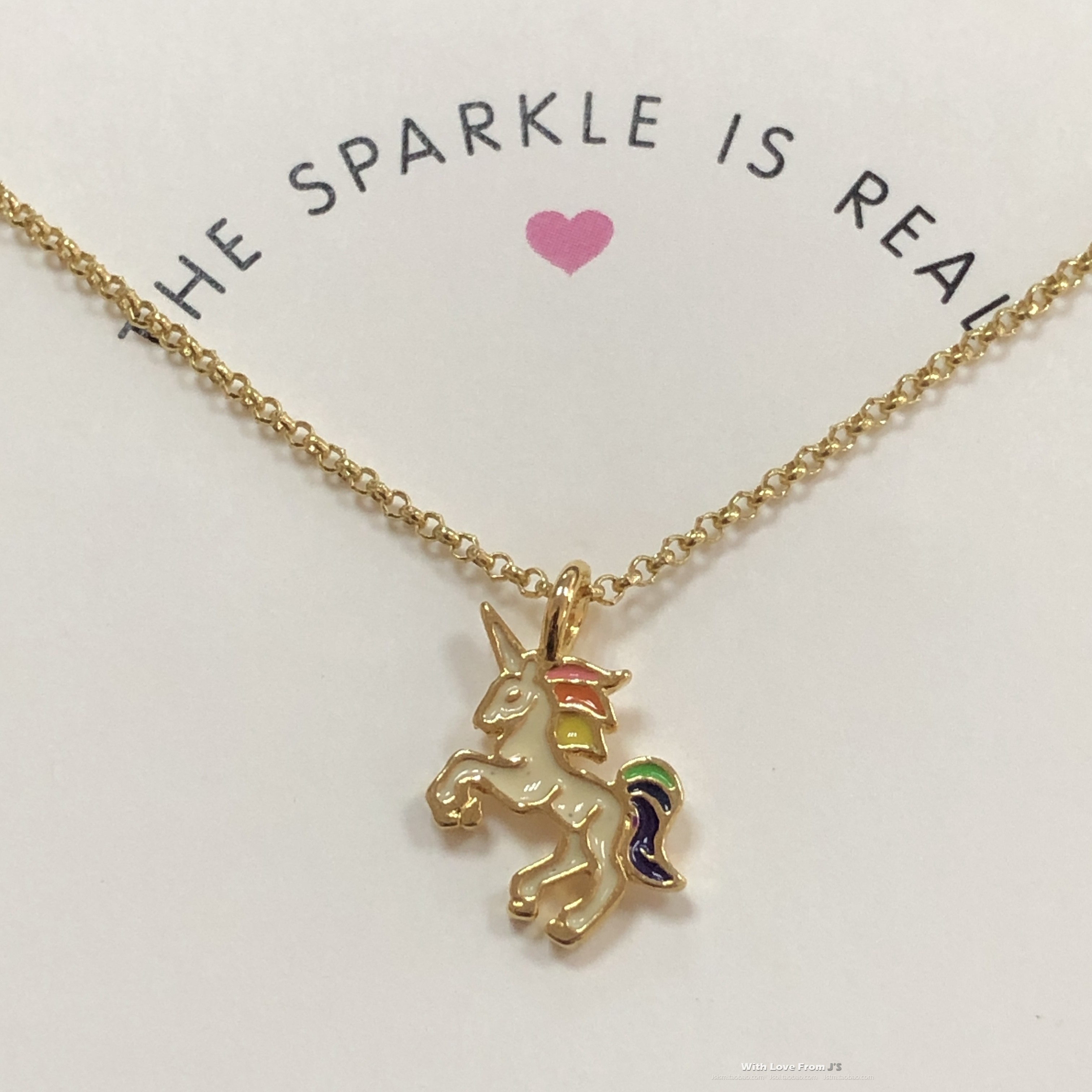 彩色珐琅 独角兽 项链 银镀金圆环链 美国 Dogeared 正品