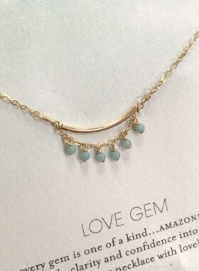 银镀金链弯管迷你 天然石 天河石珠 珍珠项链 美国 Dogeared 正品