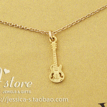 吉他 许愿项链 925银 银镀金链锁骨链 摇滚风格 美国Dogeared正品