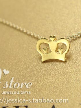 爱心皇冠王冠银镀金银饰品项链