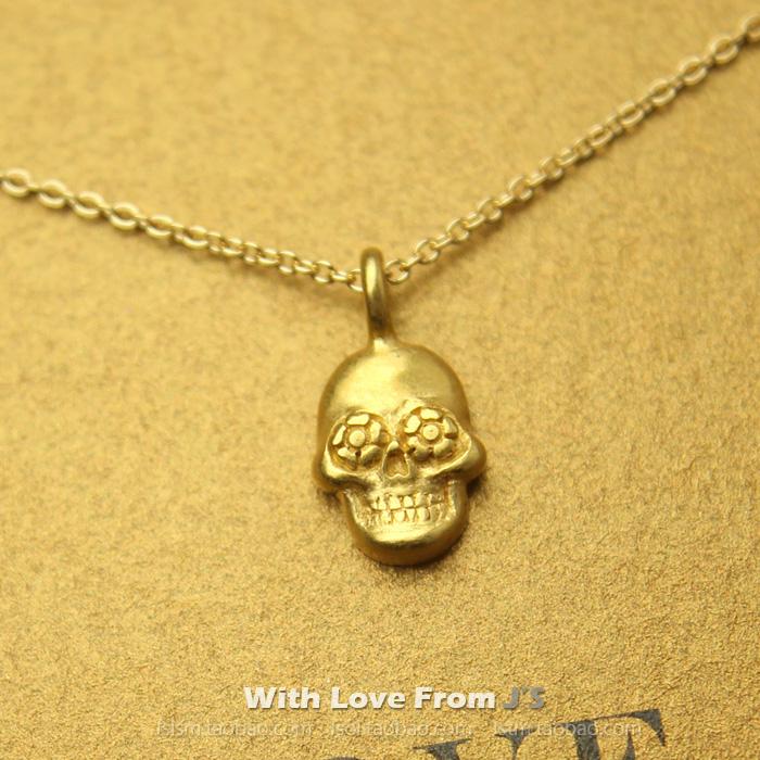 骷髅头骨 爱且珍惜许愿项链 925银镀金锁骨链 美国Dogeared正品