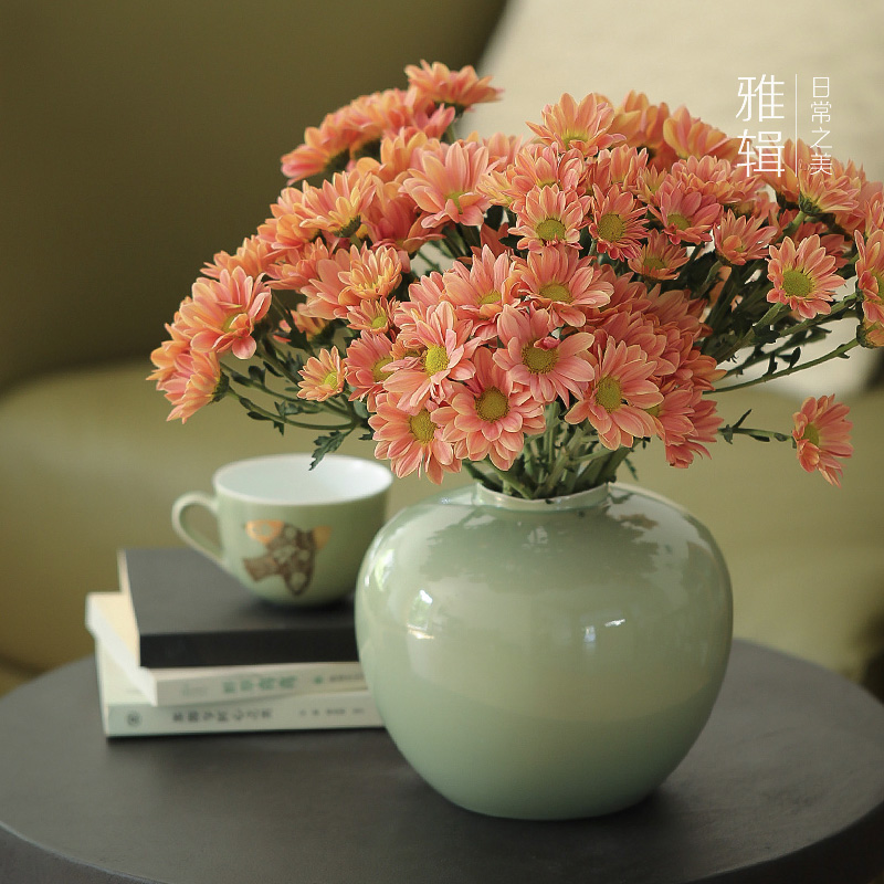雅辑 青玉圆融。桌面花瓶花插 日常家居陈设摆件 花罐 高温陶瓷