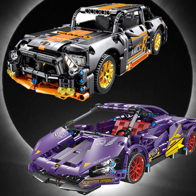 小颗粒拼插积木6岁赛车跑车