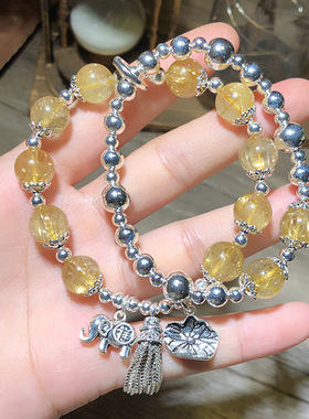 原矿金发晶手链女生夏925银轻奢ins小众水晶手串饰品手链女天然