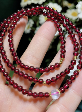 天然水晶饰品7a全净酒红石榴石18k金手链复古手串轻奢小众ins手链