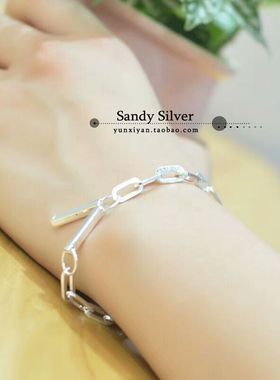 韩国回形针纯银吊坠手链定制