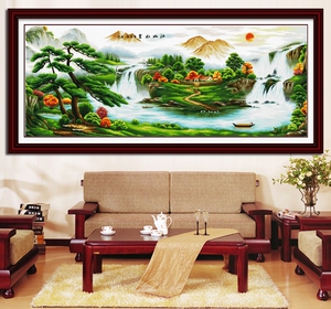 精准印花蒙娜丽莎十字绣江山如画财运亨通迎客松聚宝盆新款2.5米