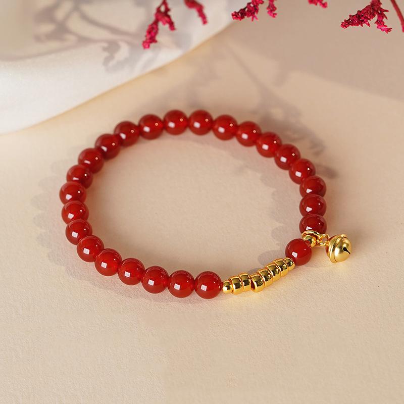天然玛瑙手链女款本命年转运礼物简约百搭复古饰品红色手串水晶