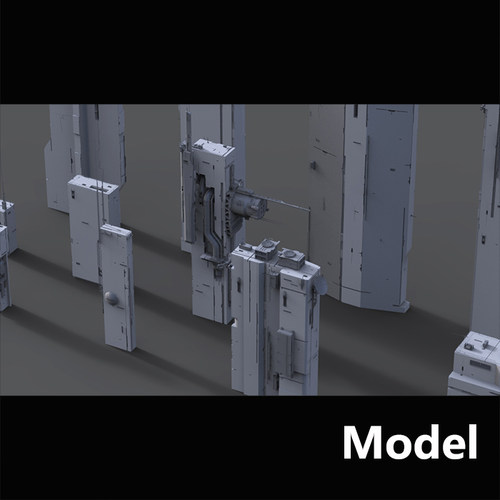 Model 巨大科幻场景建筑表面结构模型组件kitbash