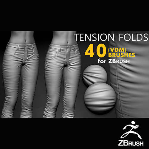 Zbrush 40组布料皮革拉伸张力褶皱VDM笔刷