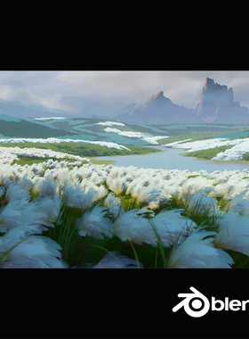 Blender 手绘风格化草野外植物EEVEE预设库Painterly Grass