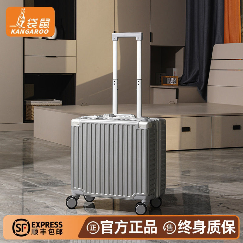 袋鼠小行李箱20寸可登机2025新款小型16拉杆旅行密码皮箱18男银色