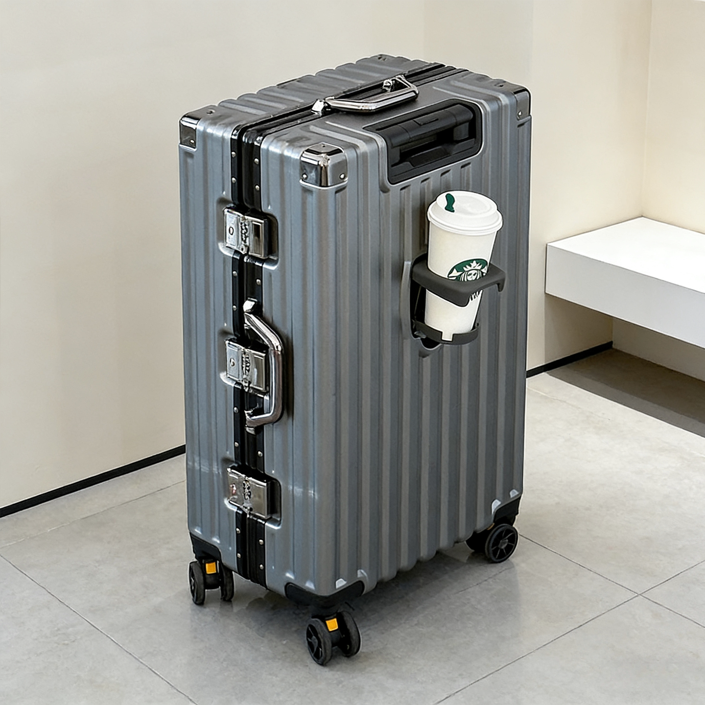 袋鼠耐用型行李箱男士加厚结实pc材质可坐人20寸铝框旅行密码拉杆