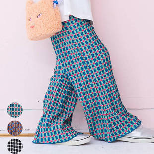 纯原日单Markeys儿童百褶喇叭裤原创格子图案高级流畅褶皱设计