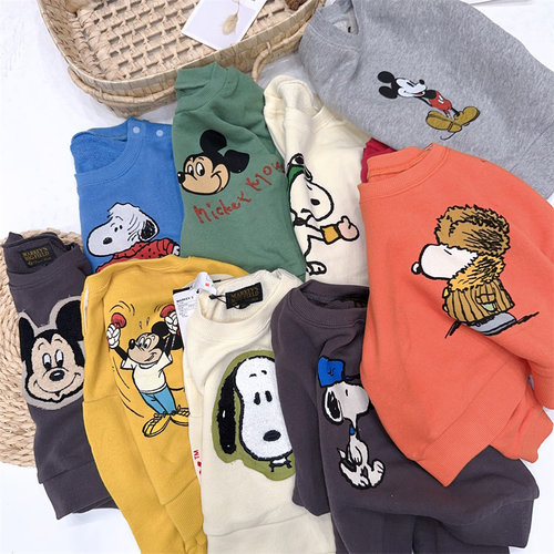 春秋冬中性毛圈宽松休闲卡通图案