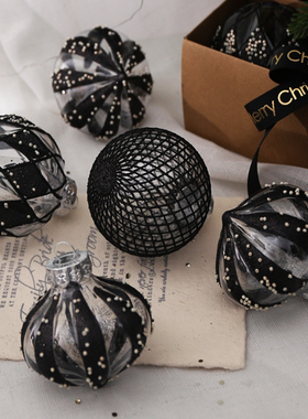 8CM黑色透明圣诞彩绘球圣诞节装饰品精品PET套装挂饰圣诞树配件