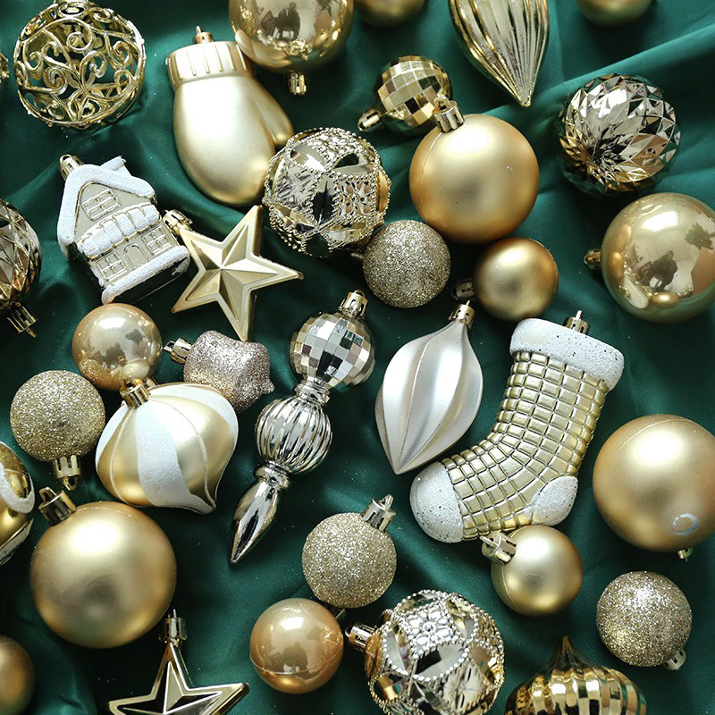 3-28cm金色亮光哑光圣诞球圣诞节装饰品圣诞树挂件商场橱窗圣诞球
