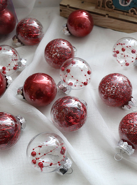 红色6cm圣诞球五种款式混合挂饰圣诞树装饰挂件吊饰球圣诞节装饰