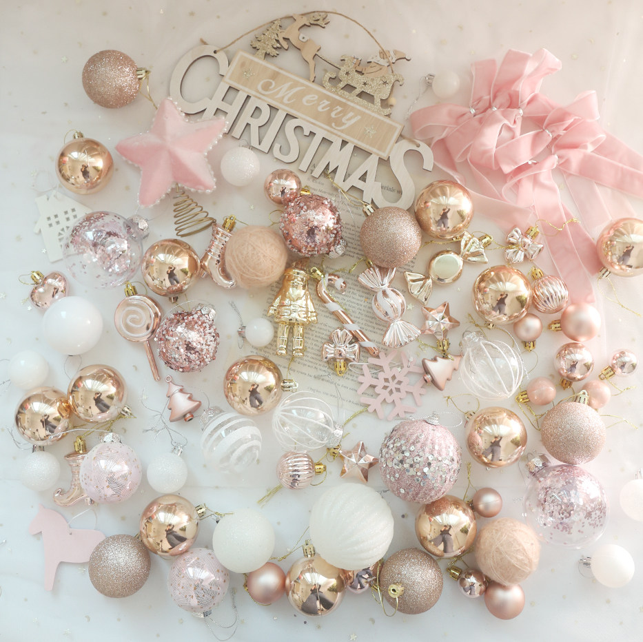 80个/组大号材料包香槟粉色系圣诞树节日挂球配件装饰球摄影挂件,节庆用品/礼品,圣诞装饰品,淘宝优惠券,粉丝福利购,淘宝优惠卷