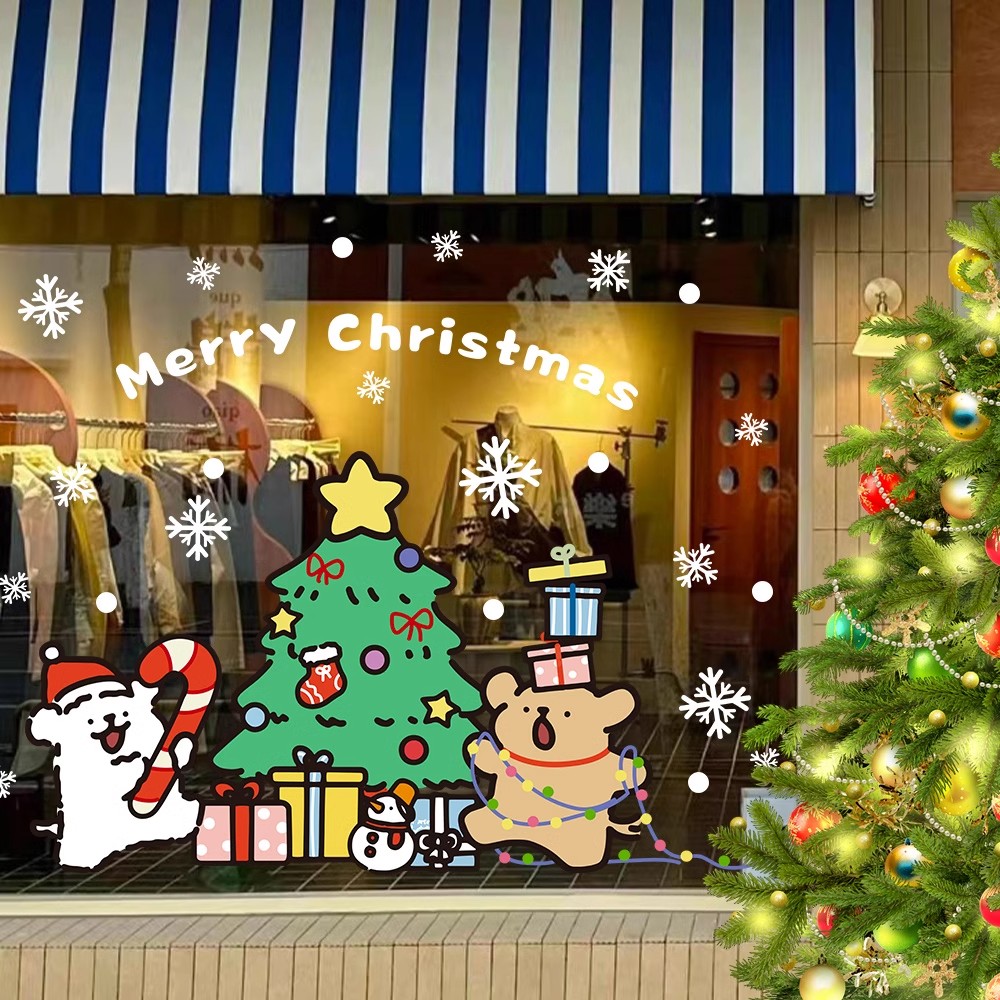 橱窗圣诞树贴画圣诞节卡通