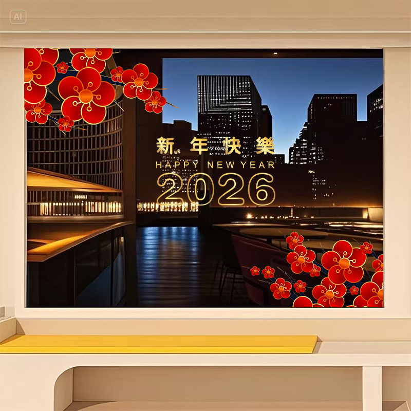 2026新年装饰窗花贴纸静电玻璃门贴春节过年商场橱窗场景布置贴纸