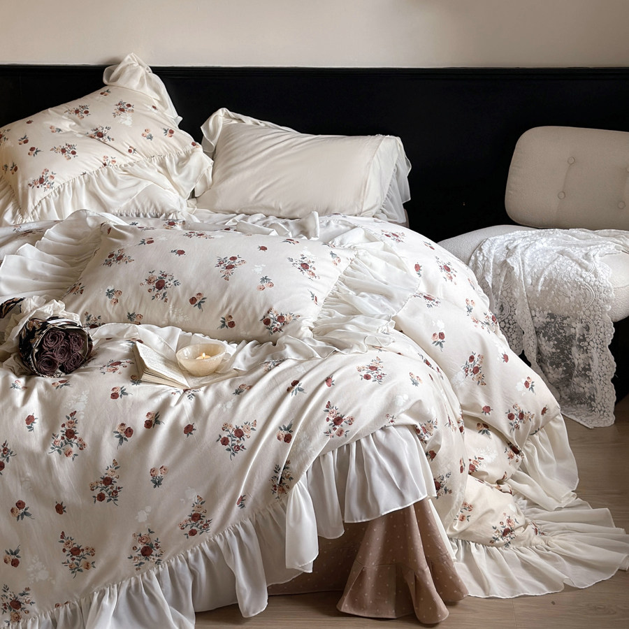 魅琳-复古玫瑰 法式碎花全棉斜纹四件套 雪纺花边纯棉公主床品,床上用品,床品套件/四件套/多件套,淘宝优惠券,粉丝福利购,淘宝优惠卷