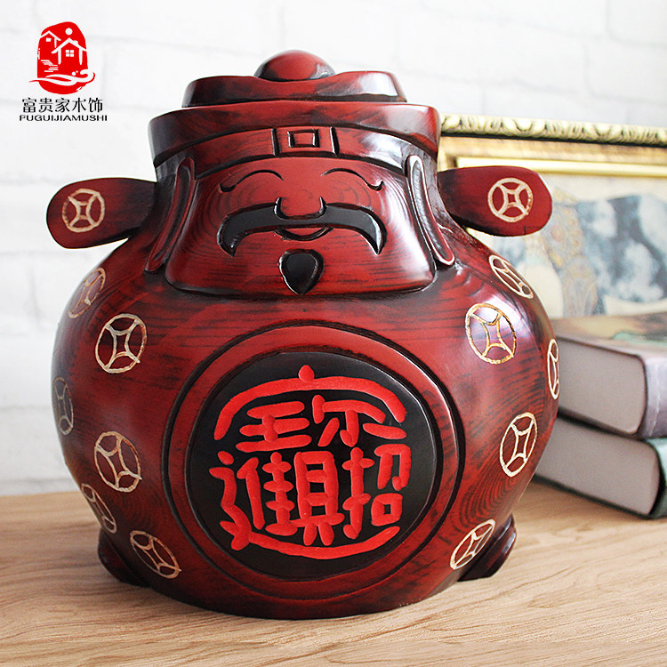 木雕财神爷大号木质存钱罐店铺公司开业礼品储蓄罐客厅装饰品摆件