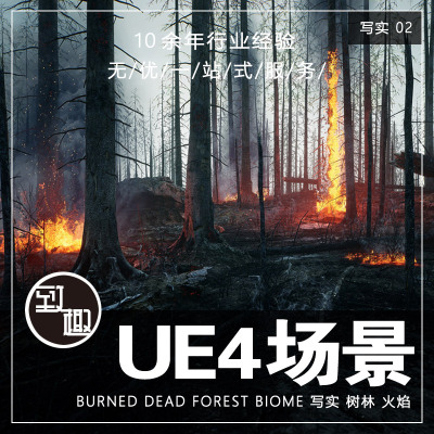 UE4虚幻5_精品森林树木草地燃烧火焰自然风景游戏场景资源_写实02