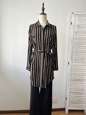 不退换 BROADWAY德国品牌女式中长款条纹衬衫 M 胸围96 衣长84-87