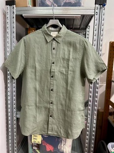 衬衫 饰全麻短袖 进口苎麻 细腻紧实 胸围108 soda男式 样品码 口袋装